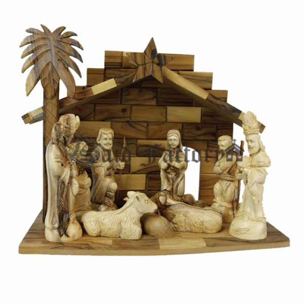olive wood silent nativity set hand carved in Bethlehem