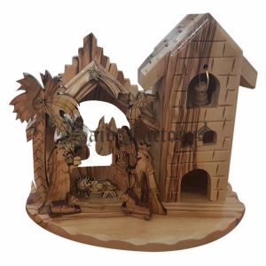 olive wood nativity scene with laser engraving figures