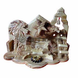 Jerusalem olive wood musical nativity set with holy soil and detailed figures