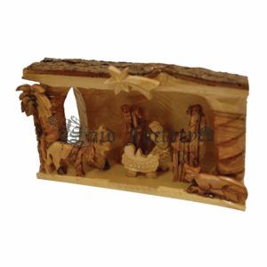 olive wood bark nativity scene