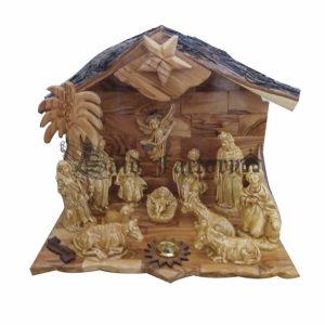 olive wood bark musical nativity with gypsum statues hand madesize