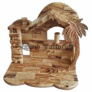 olive wood nativity stable hand carved with ladder