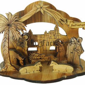 olive wood engraving nativity scene with gift box