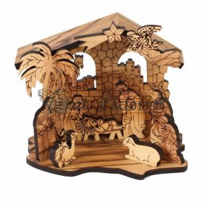 olive wood engraving nativity scene
