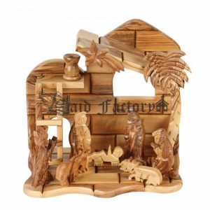 olive wood nativity scene with ladder hand made