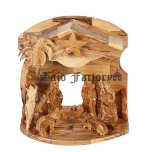Olive wood musical Grotto with figures
