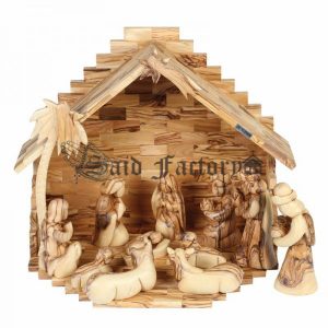 olive wood plain figures(12 PCS) nativity stable
