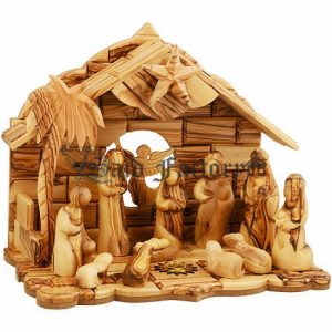 olive wood musical nativity with plain figures
