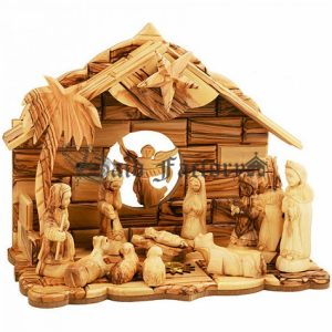 Musical Nativity Set from Olive Wood -with faces 12 piece set