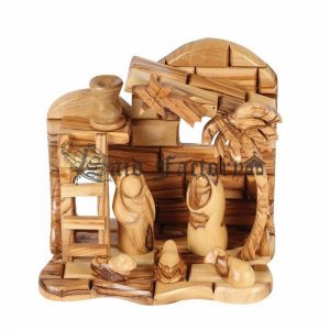 Bethlehem olive wood nativity set with plain holy family statues