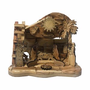 engraving olive wood musical nativity scene