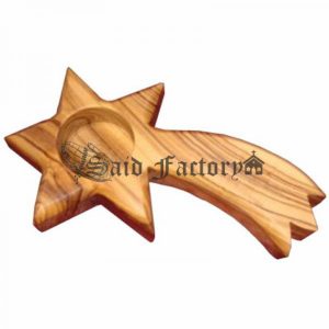 hand crafted olive wood star of Bethlehem tea light holder