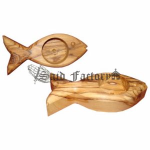 olive wood fish shape candle holder