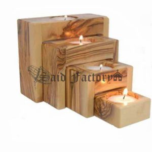 hand made Olive Wood Tea light Holder set of 4 pieces