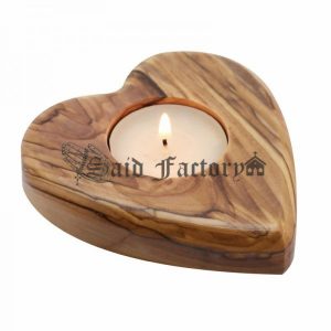 olive wood heart shape tea light holder