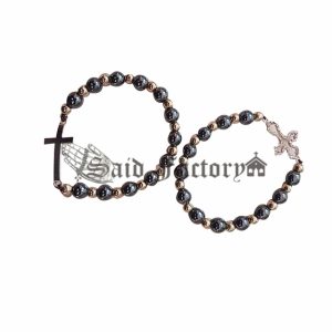 hematite stone elastic bracelet with cross