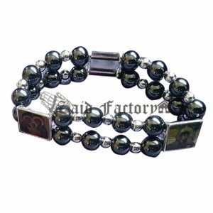 Jerusalem holy land hand made double elastic hematite stone bracelet with 3 Christian icons
