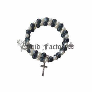 black color glass stone bead twist bracelet white whiteplasitcbeads and charm cross