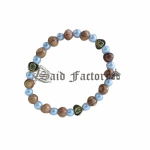 olive wood hand made child bracelet rosary with 3 icons