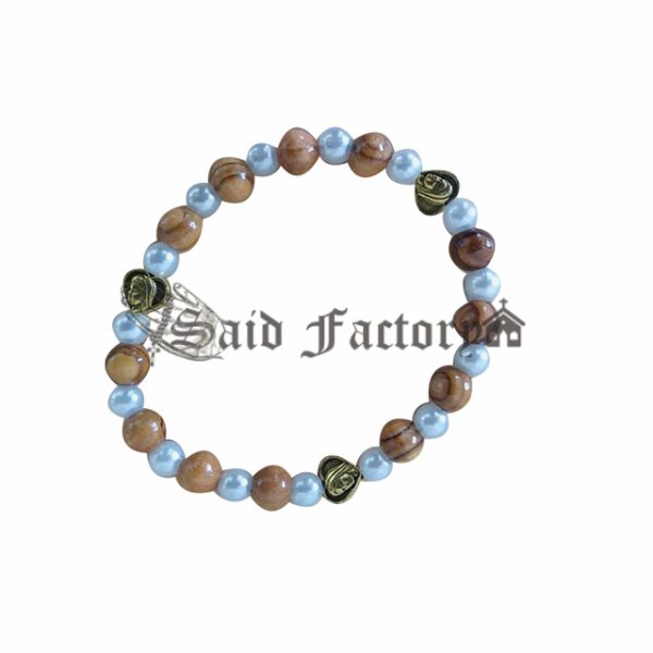 olive wood hand made child bracelet rosary with 3 icons