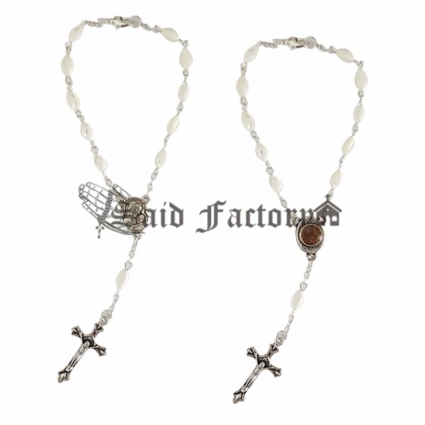 mother of pearl chain bracelet with holy soil centerpiece