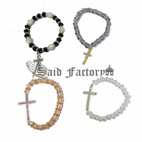 crystal beads elastic bracelet with charm cross hand made in Bethlehem by Christian families