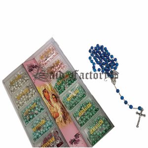 hand made sterling silver round colored plastic beads rosary with holy soil centerpiece and gift box