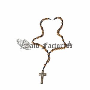 olive wood cord rosary necklace with metal crucifix