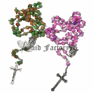 colored plastic beads chain rosary necklace with holy soil made in Bethlehem