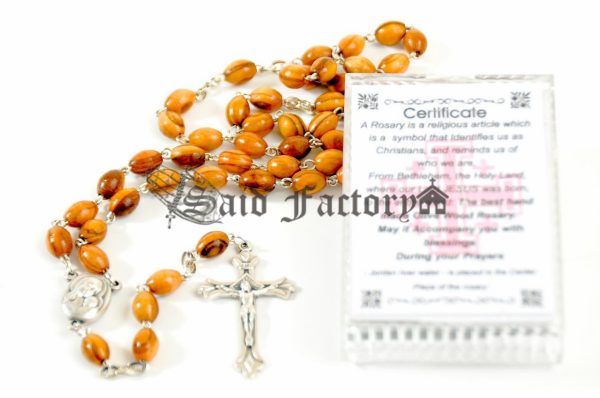 olive wood chain rosary oval beads