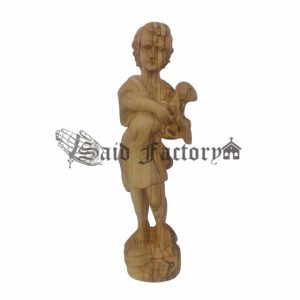 olive wood good shepherd holy land carving statue