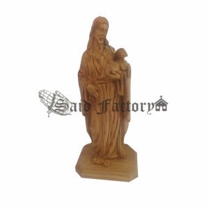Olive wood the good shepherd statue hand crafted