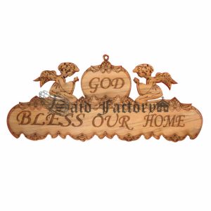 Bethlehem holy land olive wood god bless our home wall hanging plaque with 2 angels engraving