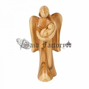 olive wood Christmas angel carrying baby jesus