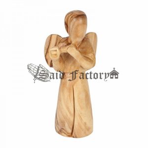 Bethlehem hand crafted olive wood Christmas faceless Angel Playing flute