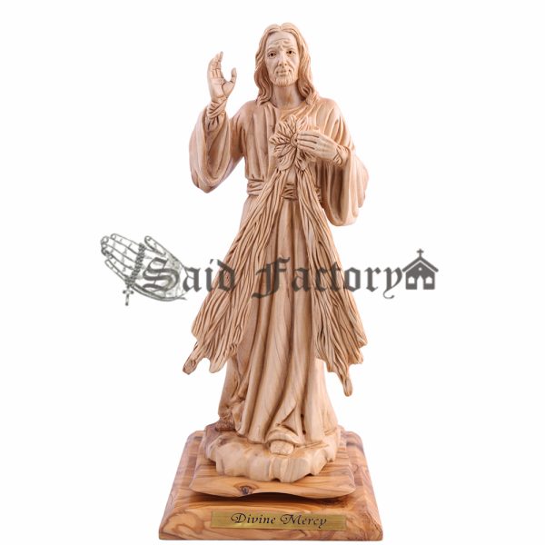 olive wood Jesus carving artistic work statue-divine mercy