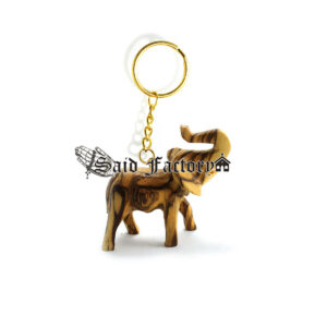 olive wood carved elephant keychain
